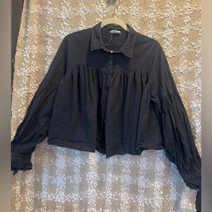 &Merci Women's Black Long-Sleeve Button-Down Shirt, Size L